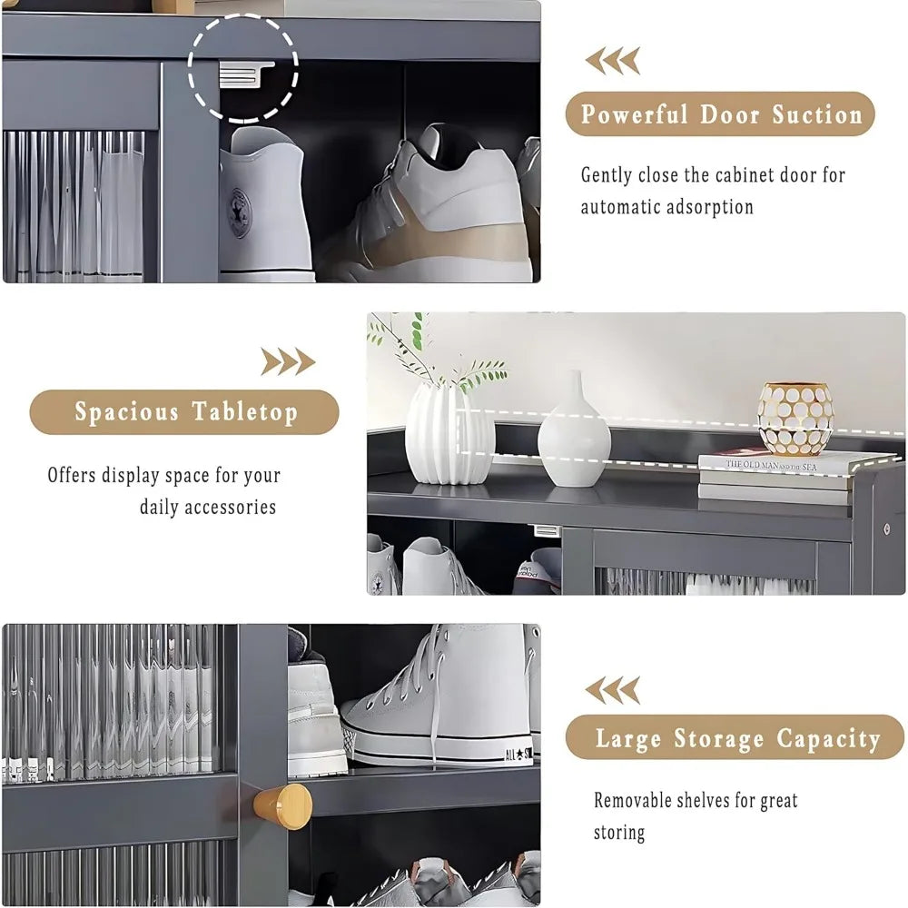 Shoe Rack Organizer, 8-Tier Shoes Cabinet with Doors, 36-40 Pairs Freestanding Shoes Rack, Shoe Storage Cabinet for Entryway