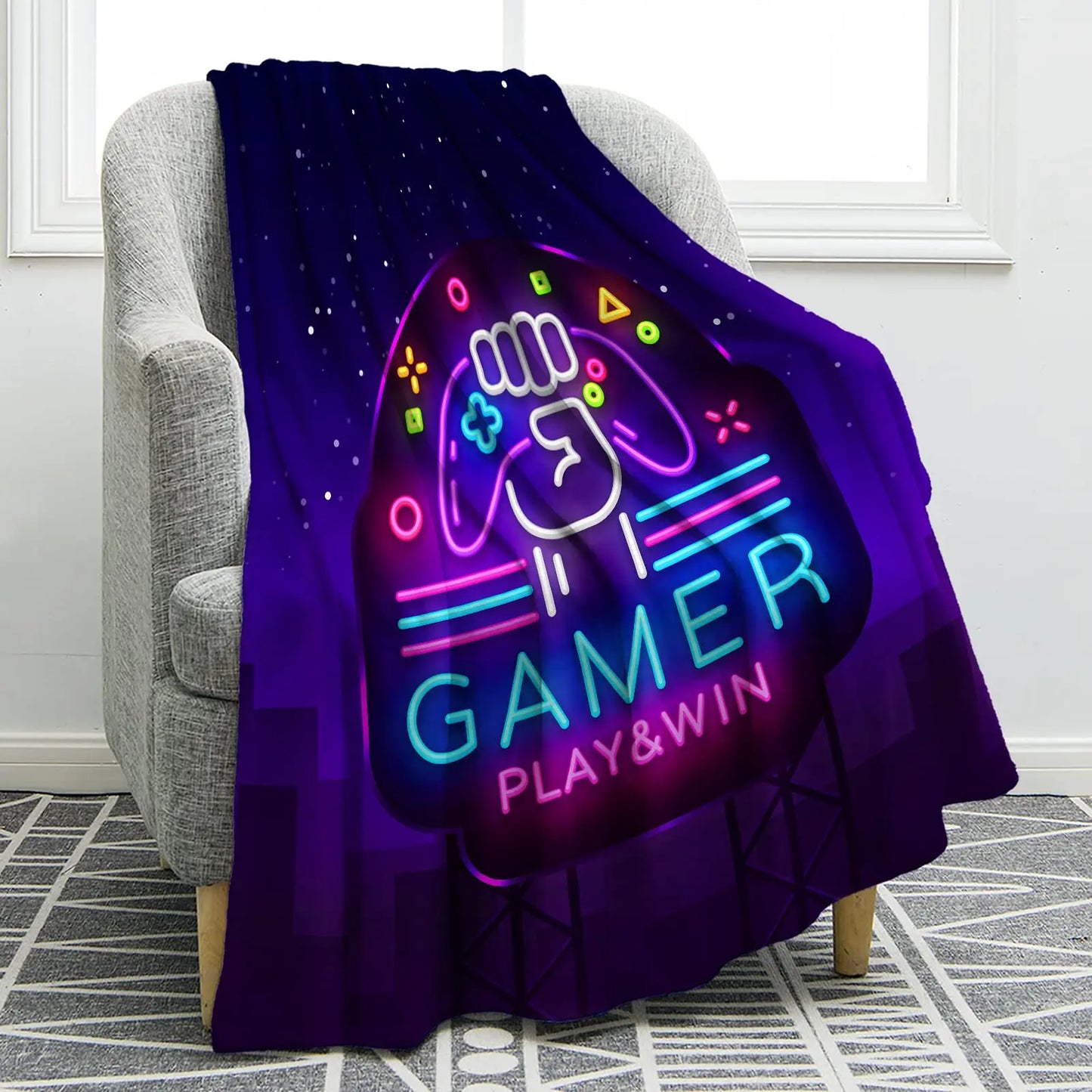 3D Game Controller Theme Blanket Soft Warm Print Throw Black Blanket for Men Boys Adult Birthday Gifts for Sofa Chair Bed Office