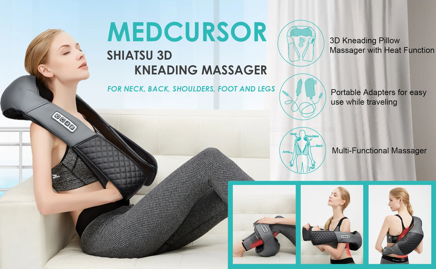 Medcursor Electric Neck And Back Massager Neck And Shoulder Kneading Massage Pillow Neck Cervical Back Massage Shawl