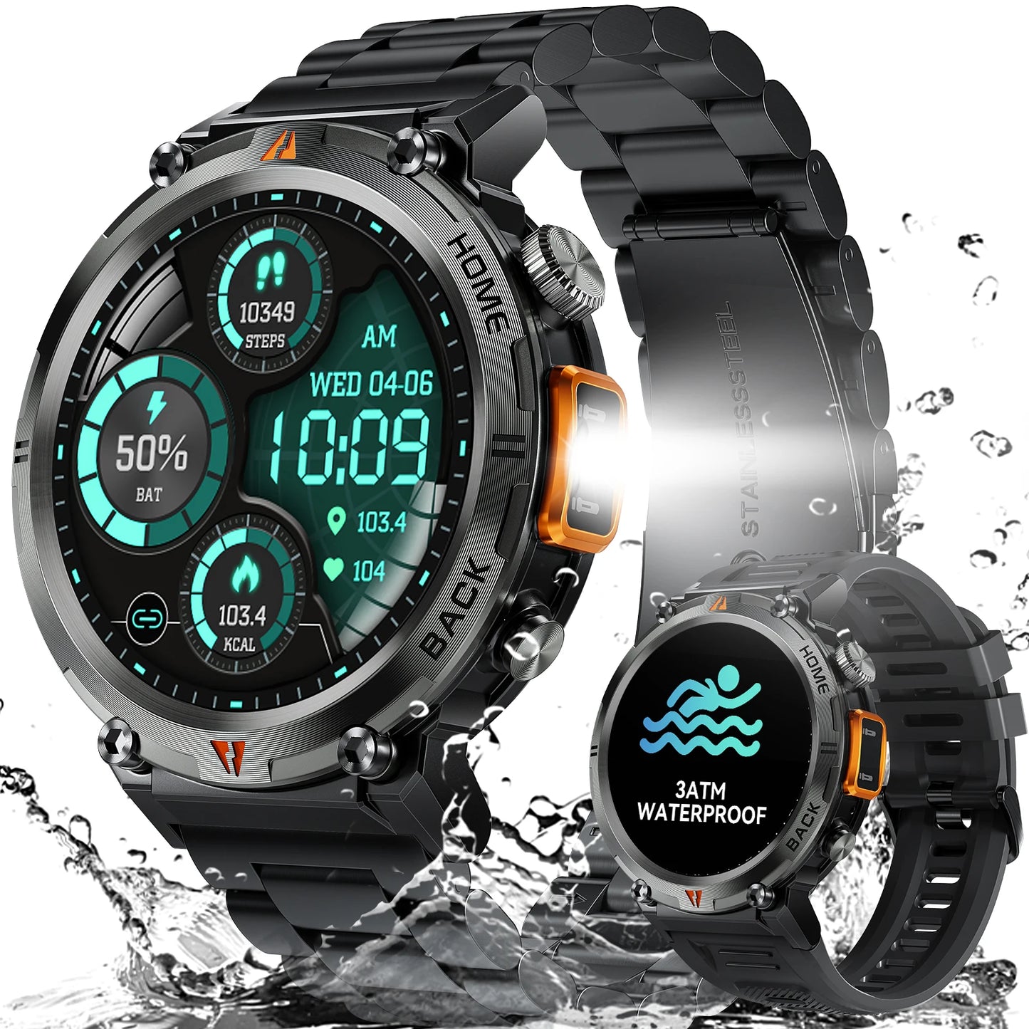 LaNikar KE3 Bluetooth Call Smart Watch Men Full Touch Screen Health Monitor With  steel ring Men SmartWatch For IOS Android