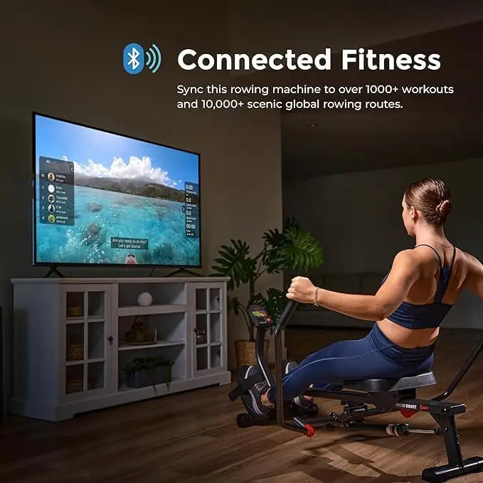 Fitness Smart Compact Full Motion Rowing Machine, Full-Body Workout, Low-Impact, Extra-Long Rail, 350 LB Weight C