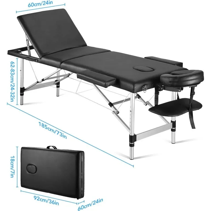Portable Massage Table Upgraded 2" Thick Sponge, Height Adjustable Aluminum Massage Bed