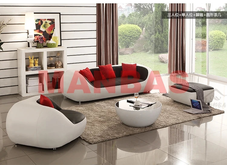 MANBAS Italian Genuine Leather Couch Top Grade Cow Leather Sofas Personality Creativity Living Room Chair Arc Modern Furniture