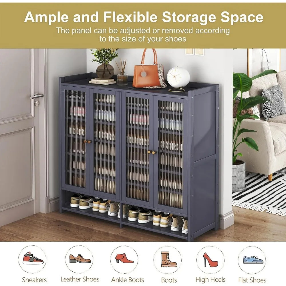 Shoe Rack Organizer, 8-Tier Shoes Cabinet with Doors, 36-40 Pairs Freestanding Shoes Rack, Shoe Storage Cabinet for Entryway