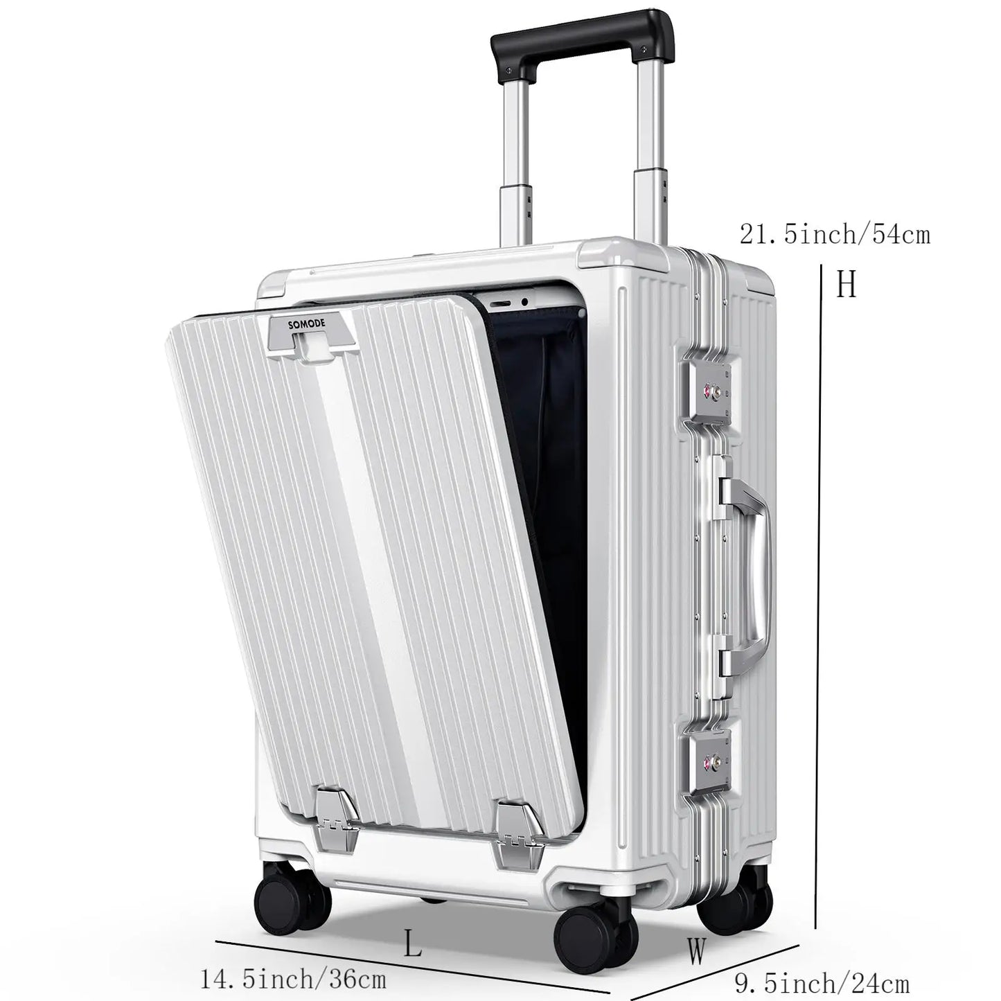 Airline Approved 22 inch Carry On Luggage,Aluminum Framed Carry On Suitcase with Front Open Laptop Compartment/Pocket