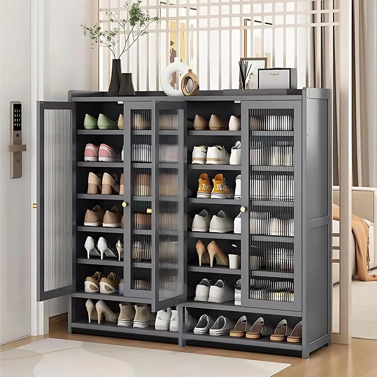 Shoe Rack Organizer, 8-Tier Shoes Cabinet with Doors, 36-40 Pairs Freestanding Shoes Rack, Shoe Storage Cabinet for Entryway