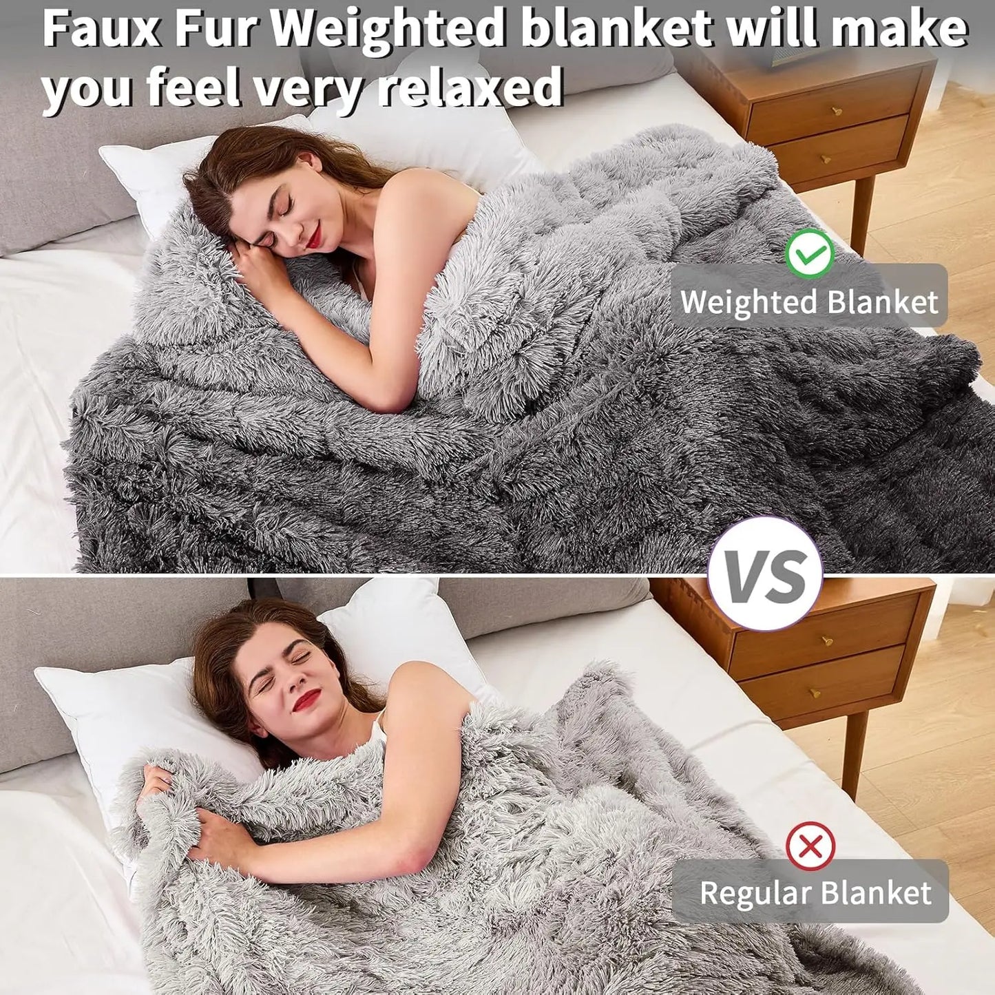 Faux Fur Weighted Blanket for Adults Fuzzy Cozy Sherpa Twin Size Heavy Blanket for Sleeping,Comfy Warm Soft Plush Blanket