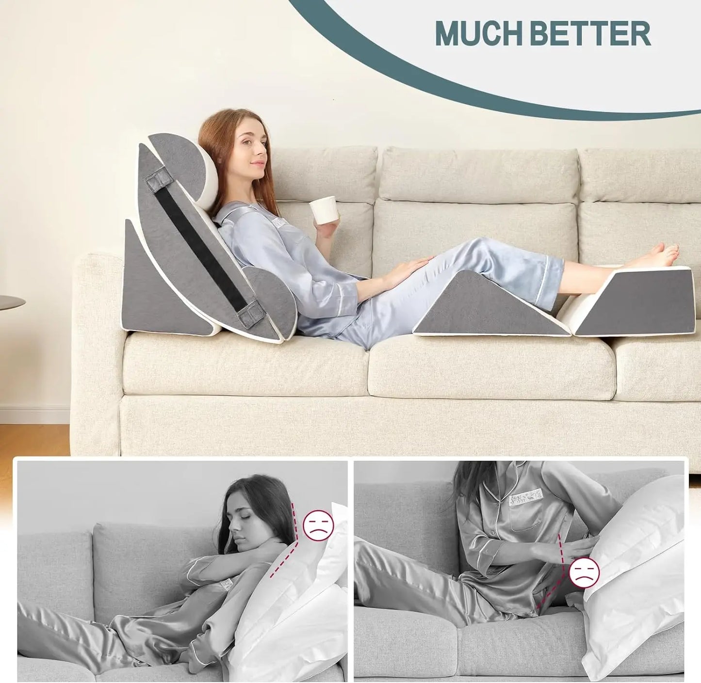 6pcs Orthopedic Bed Wedge Pillow Set for Post Surgery, Memory Foam for Sleeping, Back and Leg Pain Relief Comfortable&Adjustable
