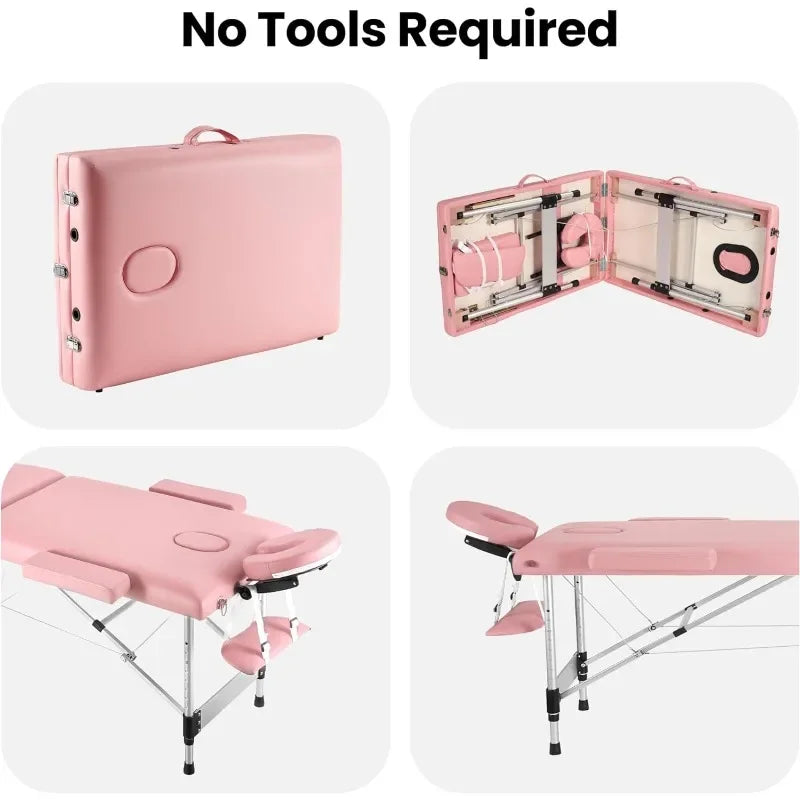 Portable Massage Table Upgraded 2" Thick Sponge, Height Adjustable Aluminum Massage Bed