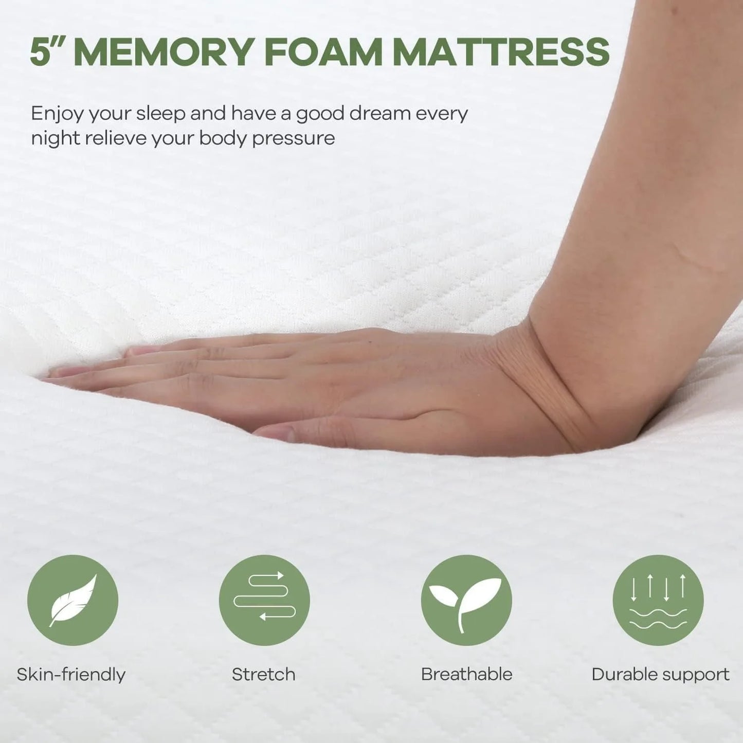 5 Inch Queen Gel Memory Foam Mattress Pressure Relieving, Cooling Gel Foam, CertiPUR-US Certified, Bed-in-a-Box, White