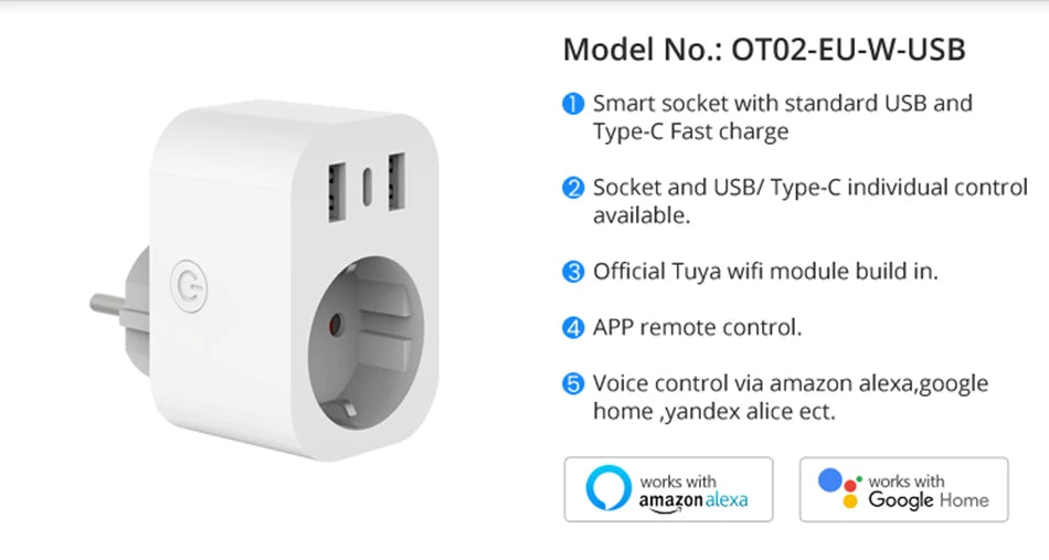 WiFi Smart Plug 16A Home Appliance Works with Alexa Google
