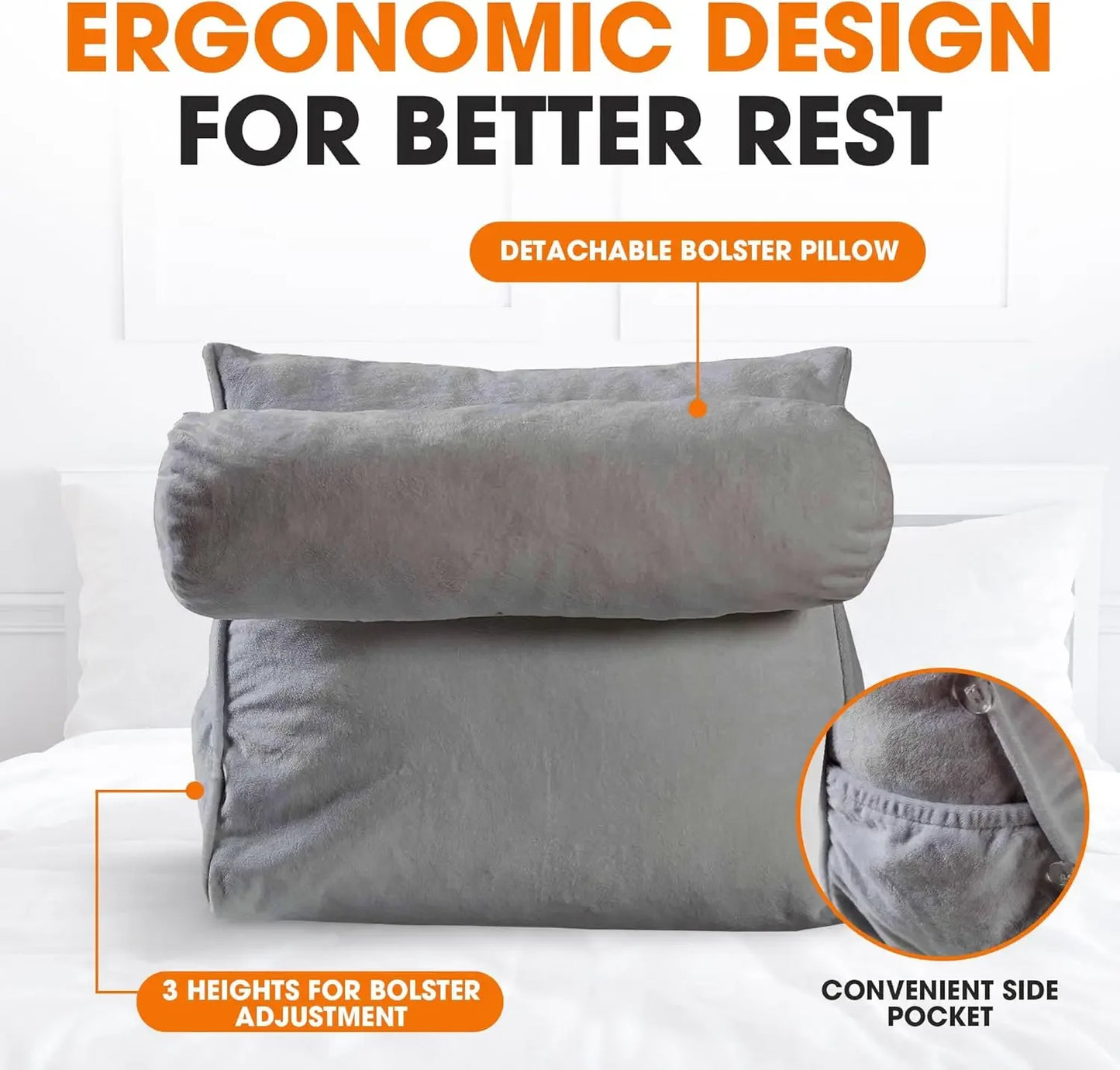Reading Pillow - Wedge Pillow for TV Watching and Gaming, Memory Foam Pillow for Back & Neck Support, Soft Memory