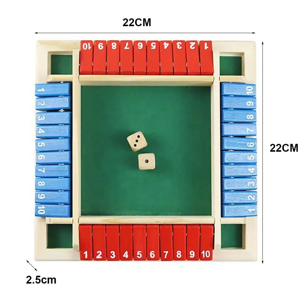 Shut The Box Dice Board Game Wooden Flaps & Dices for 4 Players