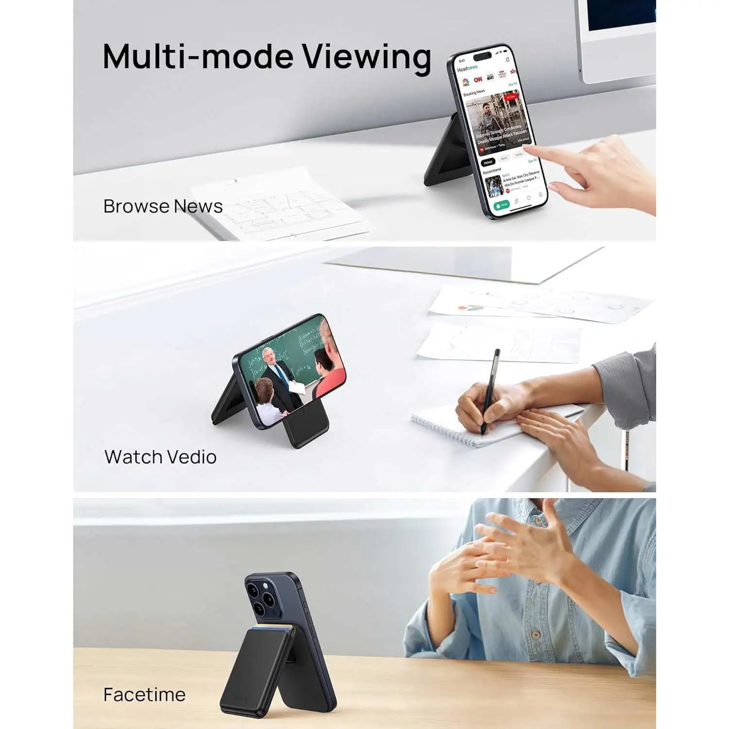 SODI Magnetic Card Holder for Phone Case Leather Wallet Stand for Tripod Foldable MagSafe Wallet for iPhone 16/15/14/13/12