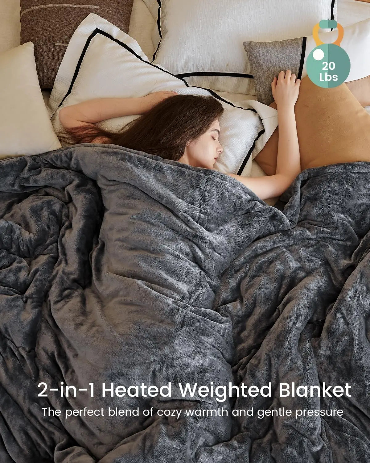 60x80 Queen Size, Weighted Heated Blanket for Adults, Fast Heating 10 Heating Levels & 12H Auto Shut-Off, Soft Comfort Flannel H