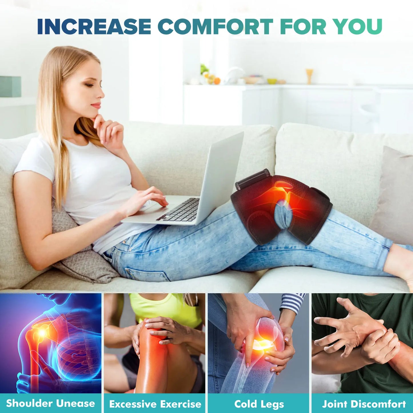 3 in 1 Heated Knee & Shoulder Steamer Vibration Elbow Warmer Shoulder Massager for Arthritis Temperature Control Support Brace
