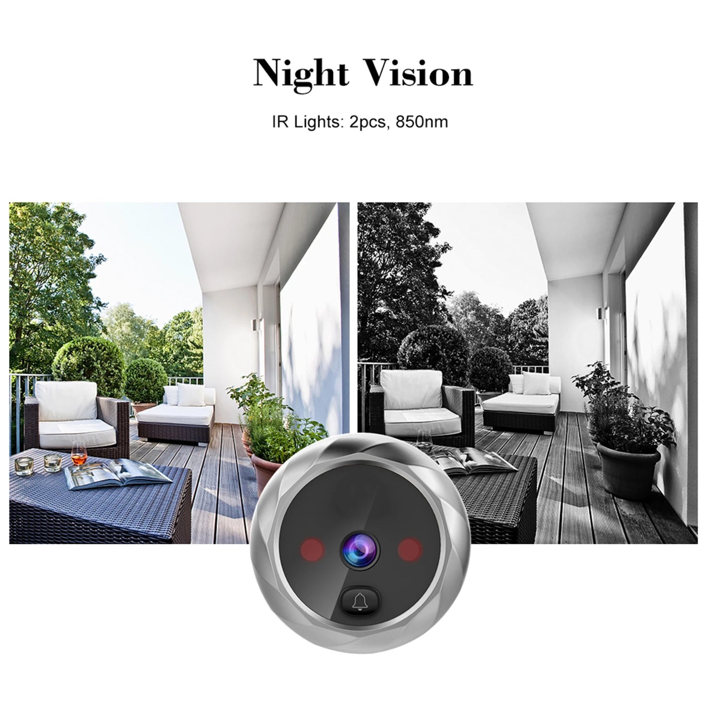 Home security doorbell with camera and night vision