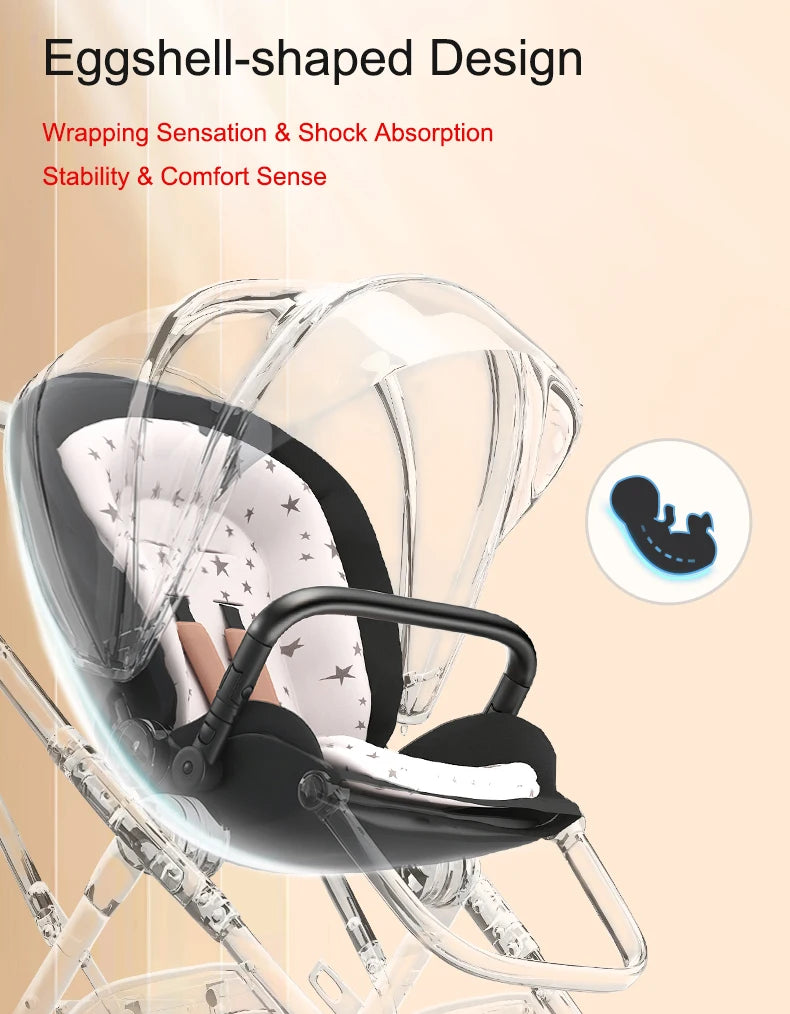 High View Baby Stroller Ergonomics Seat Bassinet for Newborn Portable Baby Pram One Hand to Recline Basket Pushchair