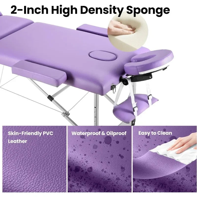 Portable Massage Table Upgraded 2" Thick Sponge, Height Adjustable Aluminum Massage Bed