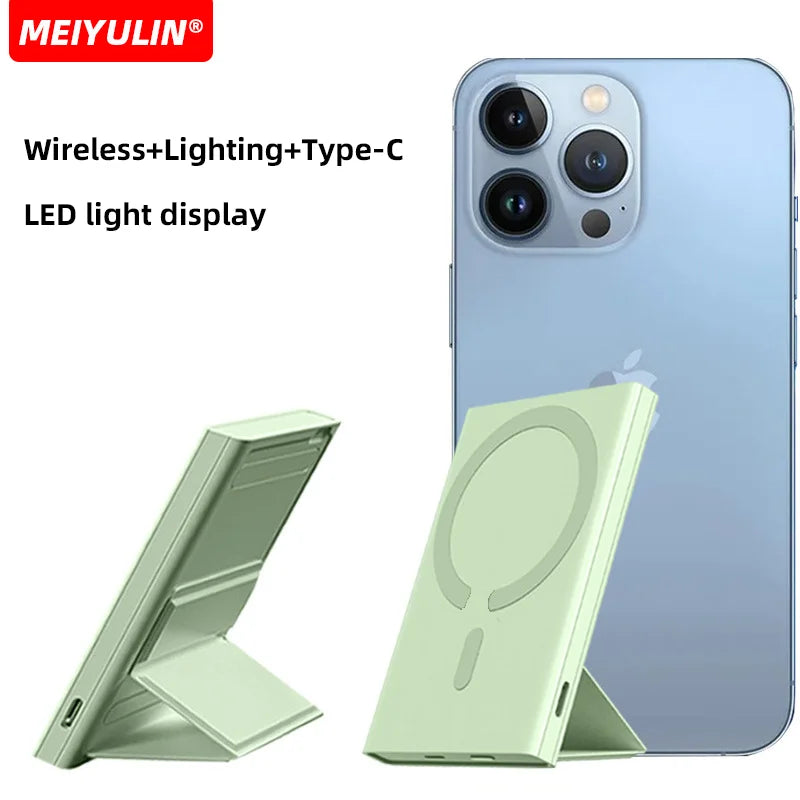 Wireless Magnetic 10000mAh Power Bank With Foldable Stand Portable 5000mAh External Auxiliary Battery For Magsafe iPhone Samsung
