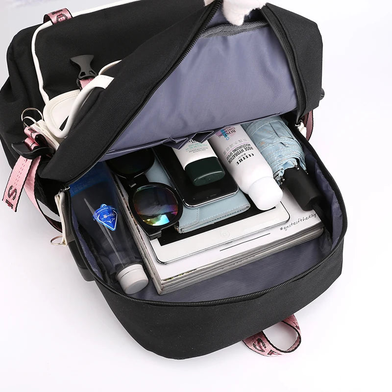 3Pcs Kamado Nezuko Demon Slayer Backpacks Set for Girls Anime School Bag Teenager Student Canvas Laptop Back Pack Women Rucksack