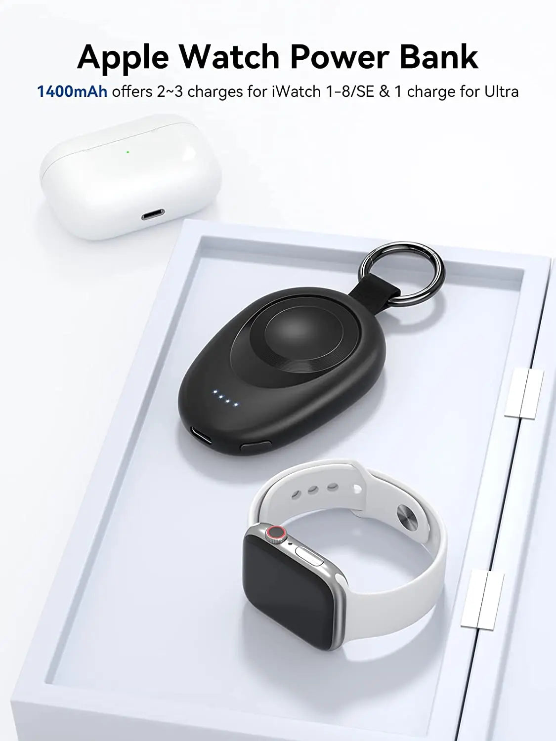 Portable Charger for Apple Watch Series 9/8/7/6/5/4/3/2/SE/Ultra Travel Power Bank Wireless Keychain Charger Watch Spare Battery