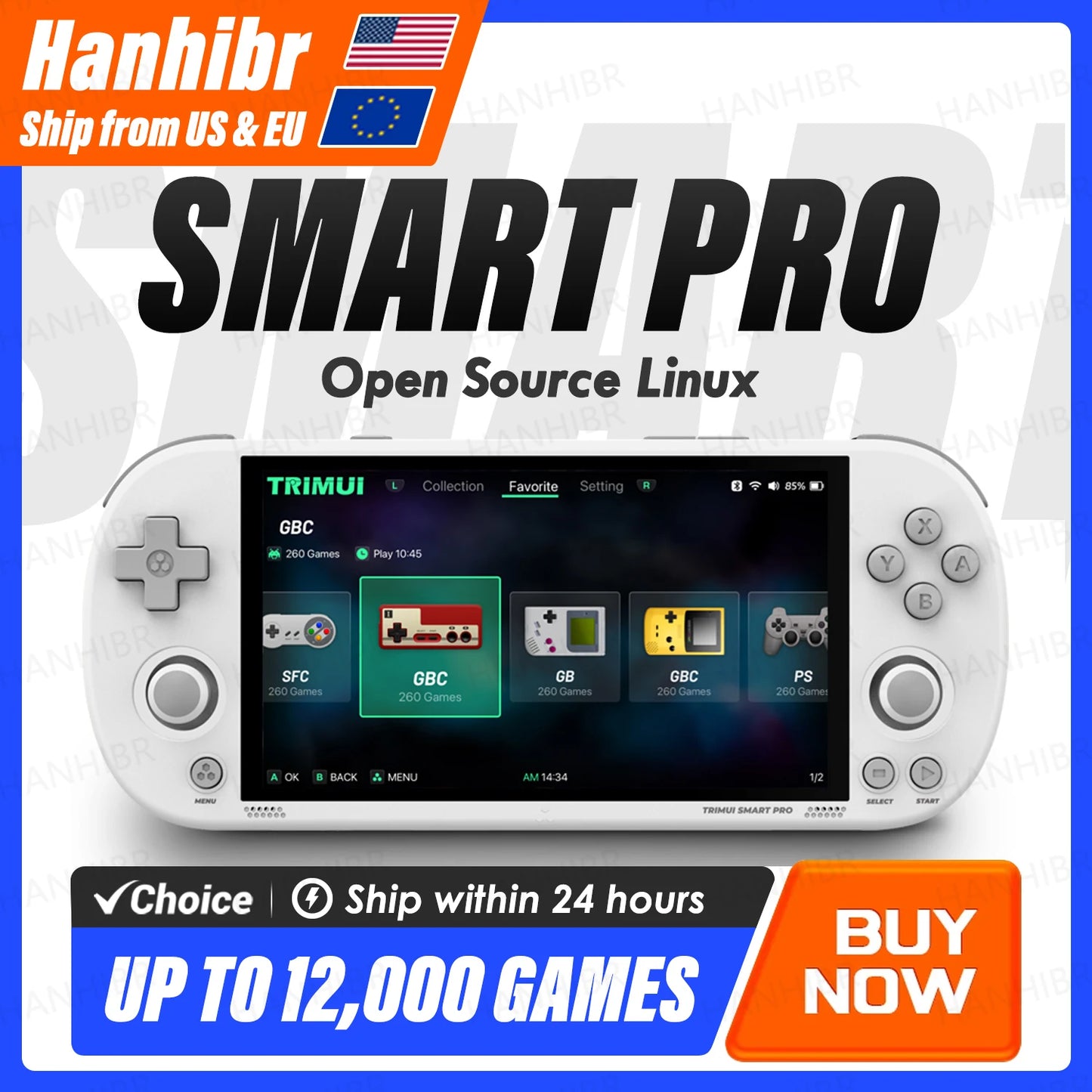 Trimui Smart Pro Handheld Game Console 4.96'' IPS Screen Linux System Joystick RGB Lighting Trimui Retro Video Game Console Gift
