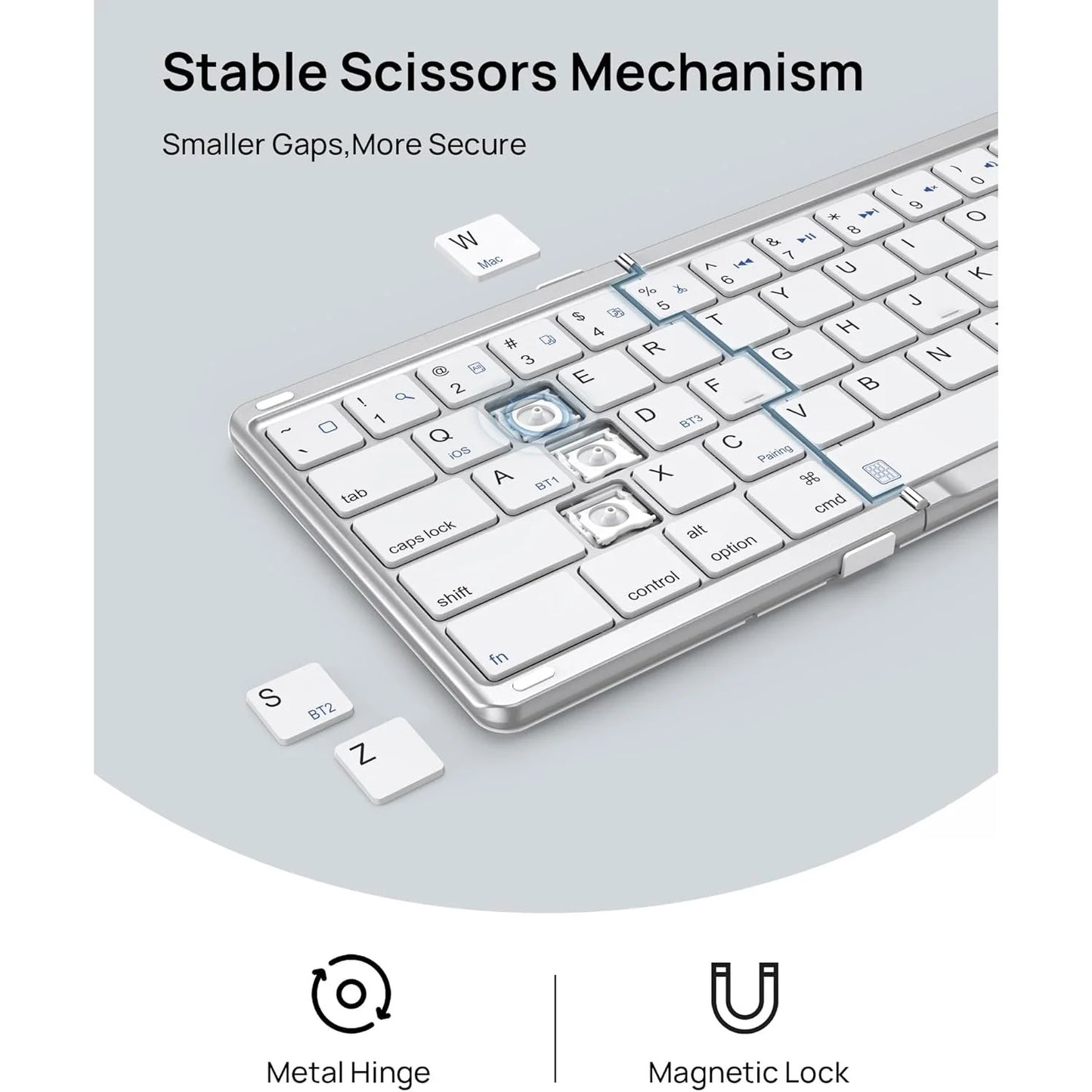 SODI Foldable Keyboard with Touchpad Portable Wireless Keyboard with Phone Holder Rechargeable for iPad iPhone Mac iOS White