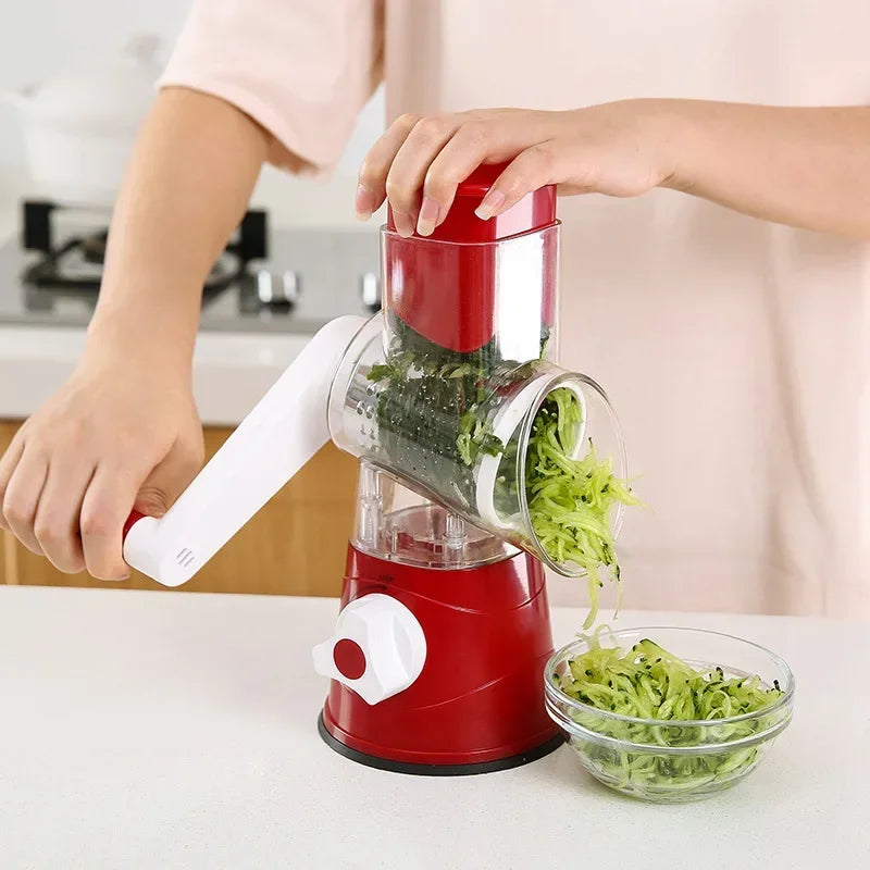 Manual Rotary Vegetable Slicer Cutter Kitchen Vegetable Cheese Grater Chopper with 3 Sharp Stainless Steel Drums