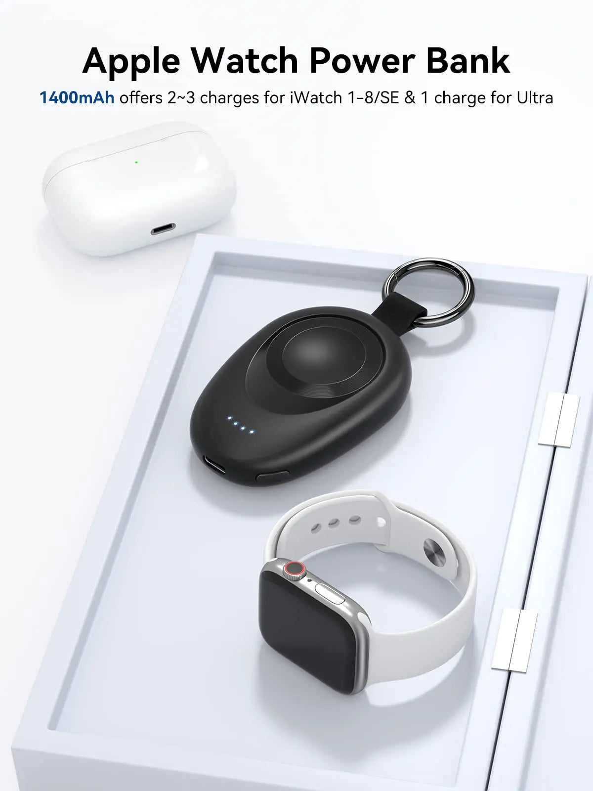 Portable Charger for Apple Watch Series 9/8/7/6/5/4/3/2/SE/Ultra Travel Power Bank Wireless Keychain Charger Watch Spare Battery