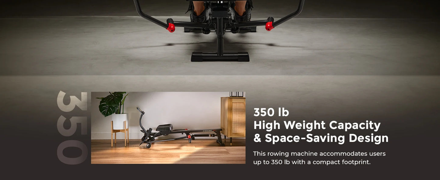 Fitness Smart Compact Full Motion Rowing Machine, Full-Body Workout, Low-Impact, Extra-Long Rail, 350 LB Weight C