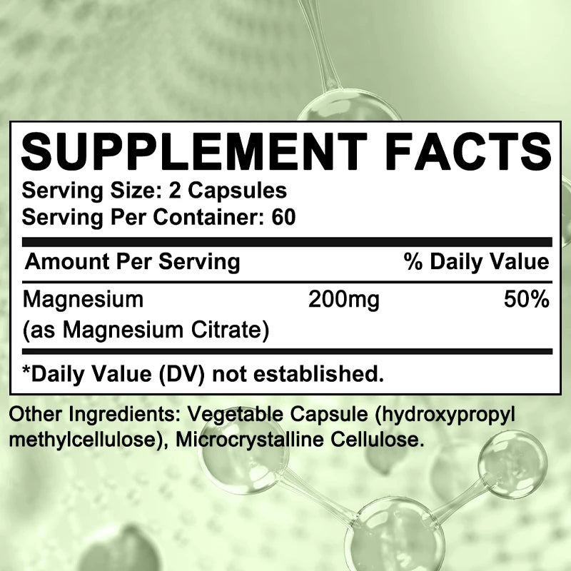 Magnesium Citrate Supplement - Supports Heart, Cardiovascular, Immune Health, Energy Metabolism, Gut Digestion
