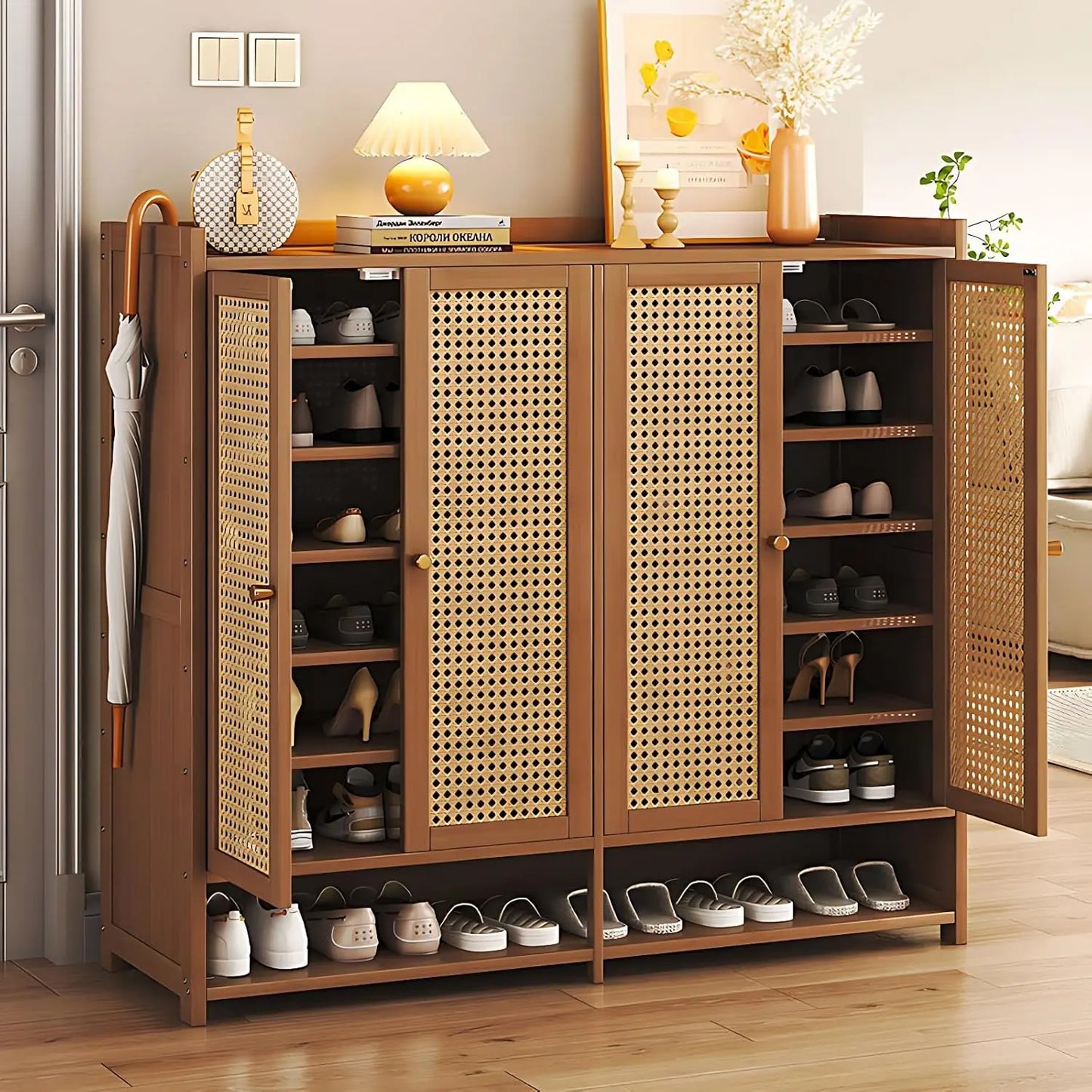 Shoe Rack Organizer, 8-Tier Shoes Cabinet with Doors, 36-40 Pairs Freestanding Shoes Rack, Shoe Storage Cabinet for Entryway