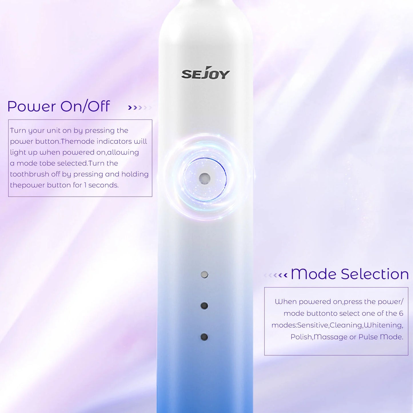 SEJOY Sonic Electric Toothbrush Rechargeable Power 8 Brush Heads 5 Modes Timer