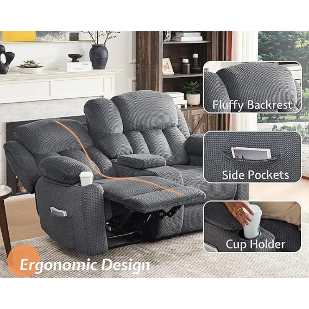 3 Seater Recliner Chair with Cup Holders Plush Fabric Reclining Couch Recliner Sofas for Living Room