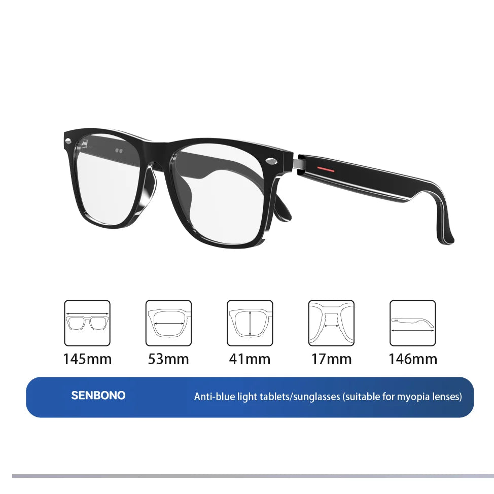 SENBONO Orignal E13 Smart Glasses With Sunglasses Open Ear Headsets Waterproof Hands-Free Calling Sunglasses For Men Womem