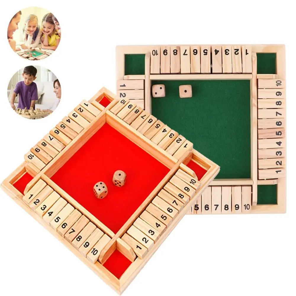 Shut The Box Dice Board Game Wooden Flaps & Dices for 4 Players