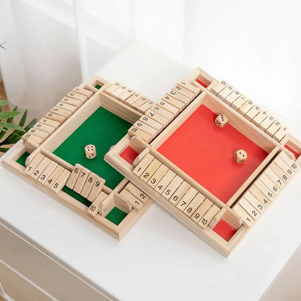Shut The Box Dice Board Game Wooden Flaps & Dices for 4 Players