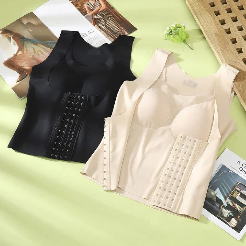 Women 3-in-1 Body Shapewear Posture Corrector Underwear Tummy Control Back Support Push Up Bra Shaper Vest Slim Tank Top Corset