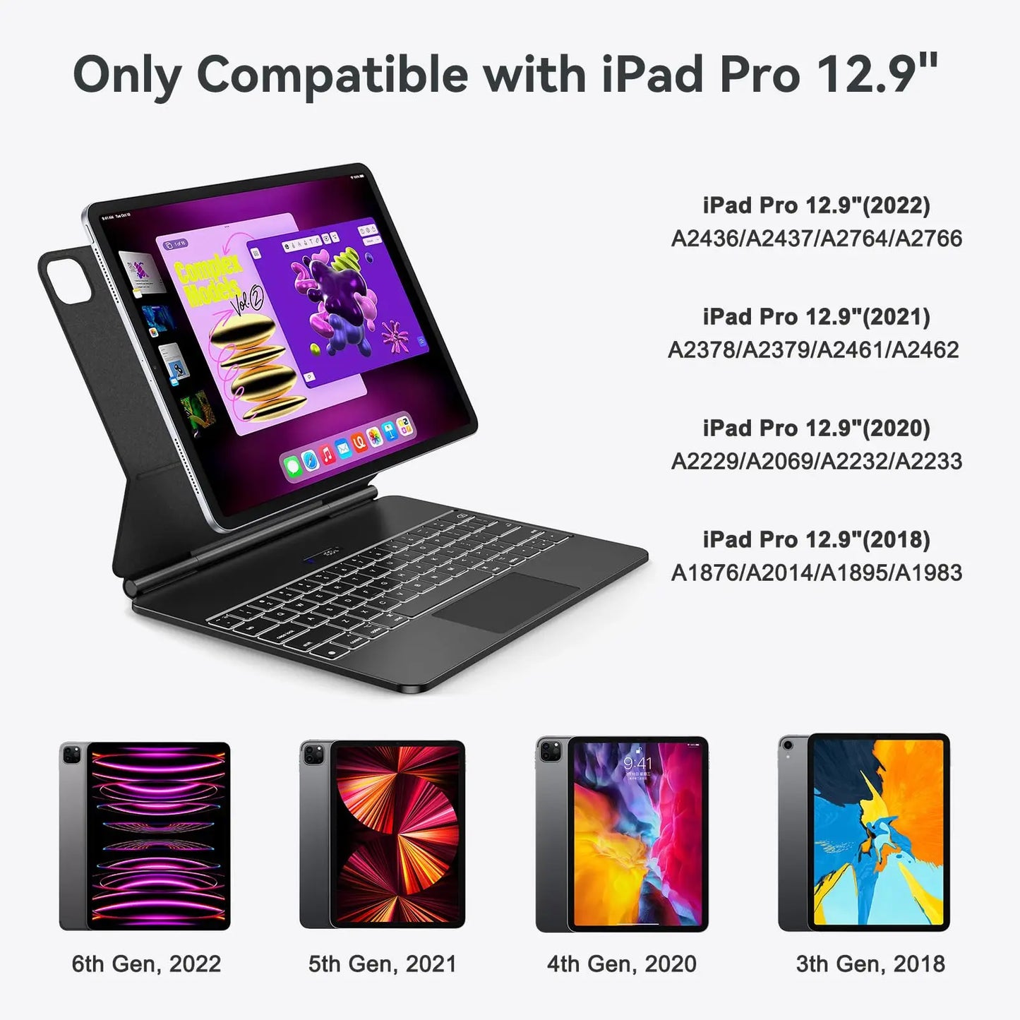 SODI Magnetic Keyboard Case for iPad Pro 12.9 inch 3rd/4th/5th/6th Magic Compatible Keyboard Case with Multi-Touch Trackpad