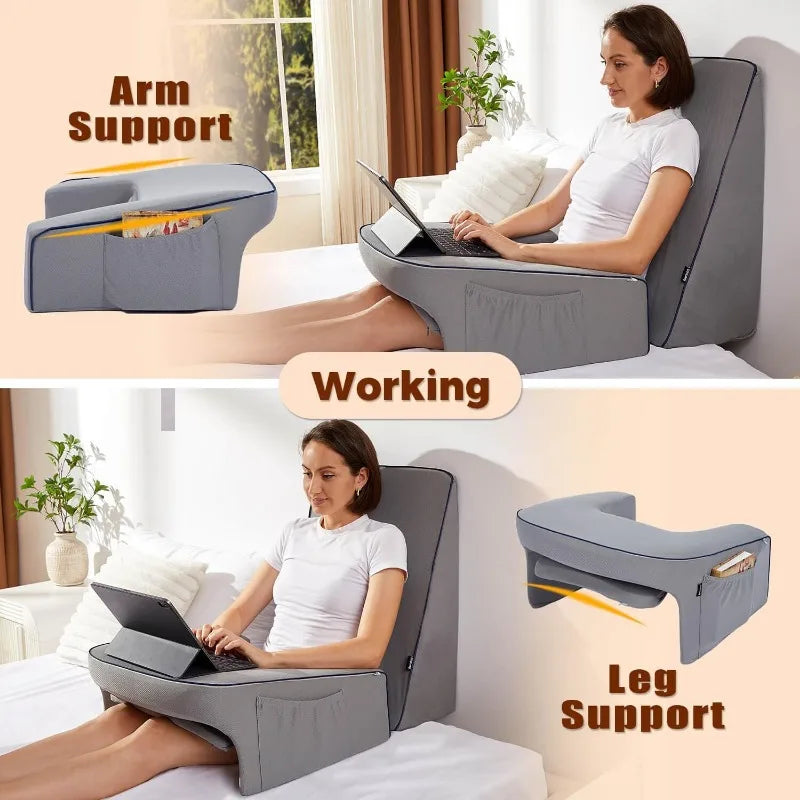 Lap Desk Pillow for Bed, Reading Lap Pillow, Memory Foam Reading Pillow for Reading, Working in Bed Couch(Grey)