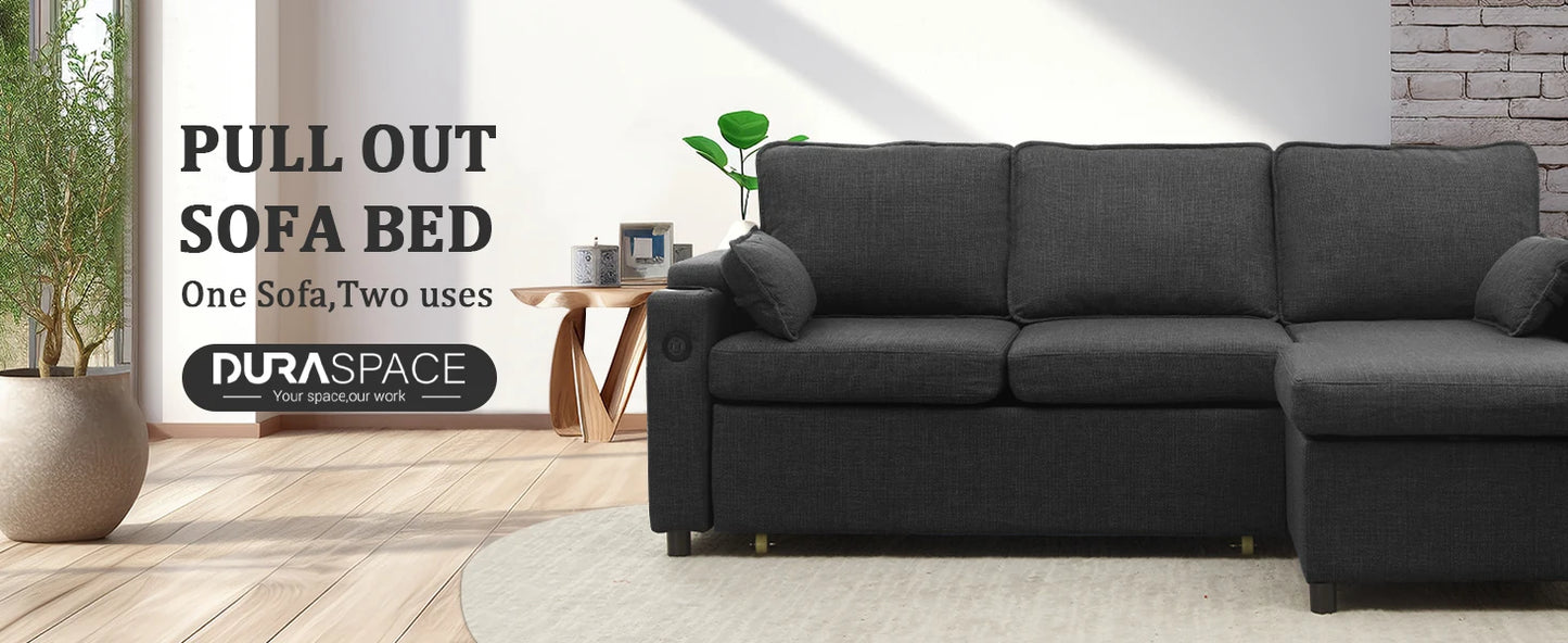 Sleeper Pull Out 2 in 1 Sectional Sleeper Sofa Couches with Storage,USB, Cup Holder,Pullout Sectional Couches
