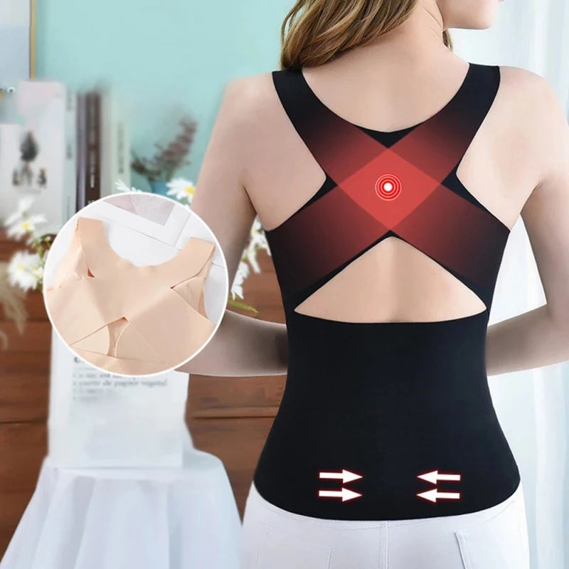 Women 3-in-1 Body Shapewear Posture Corrector Underwear Tummy Control Back Support Push Up Bra Shaper Vest Slim Tank Top Corset