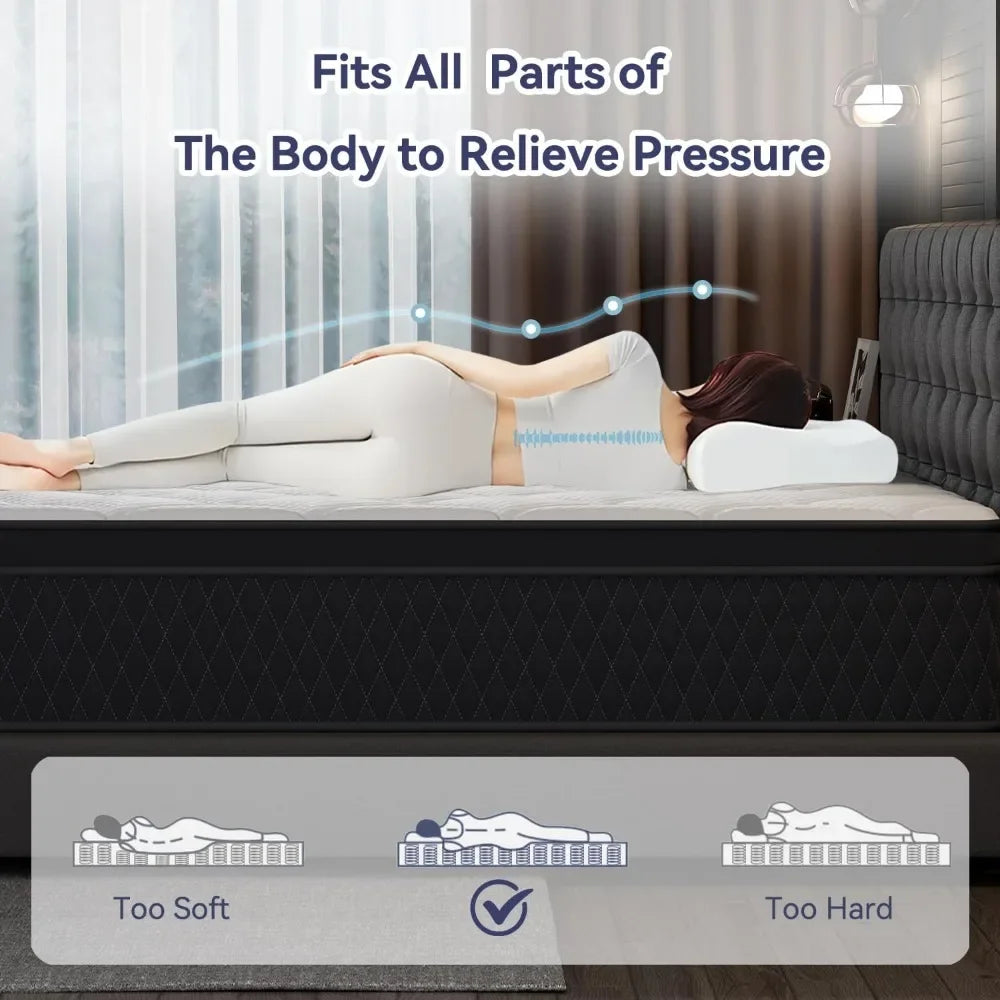 Hybrid Memory Foam Mattress in a Box, Individually Wrapped Pocket Coils Mattress for Isolate Motion
