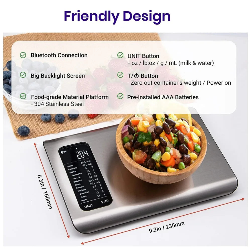 Smart Nutrition Scale Food Scale Digital Free Shipping, Measure in Ounces, Grams or Milliliters