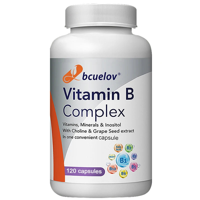 Vitamin B Complex with Folic Acid, Supports Healthy Energy Metabolism, Immunity, Heart Health, 120 Capsules