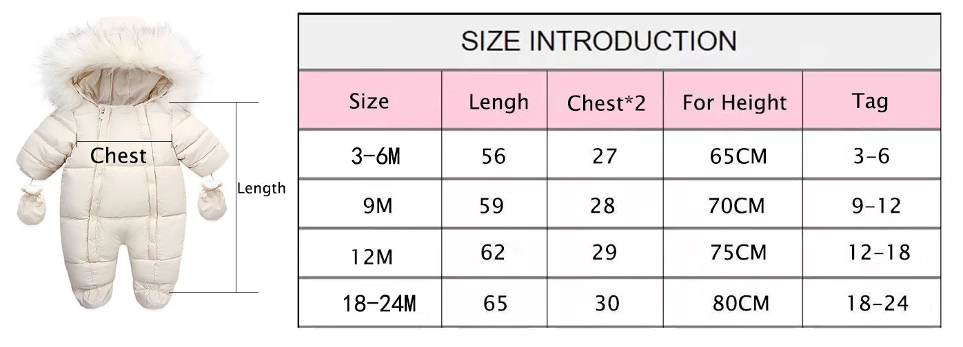 AYNIGIELL 2024 Winter Newborn Thickening Jumpsuit Built-in Wool Hooded Down Romper Baby Boys and Girls Warm Snowproof Overalls