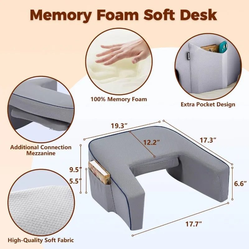 Lap Desk Pillow for Bed, Reading Lap Pillow, Memory Foam Reading Pillow for Reading, Working in Bed Couch(Grey)
