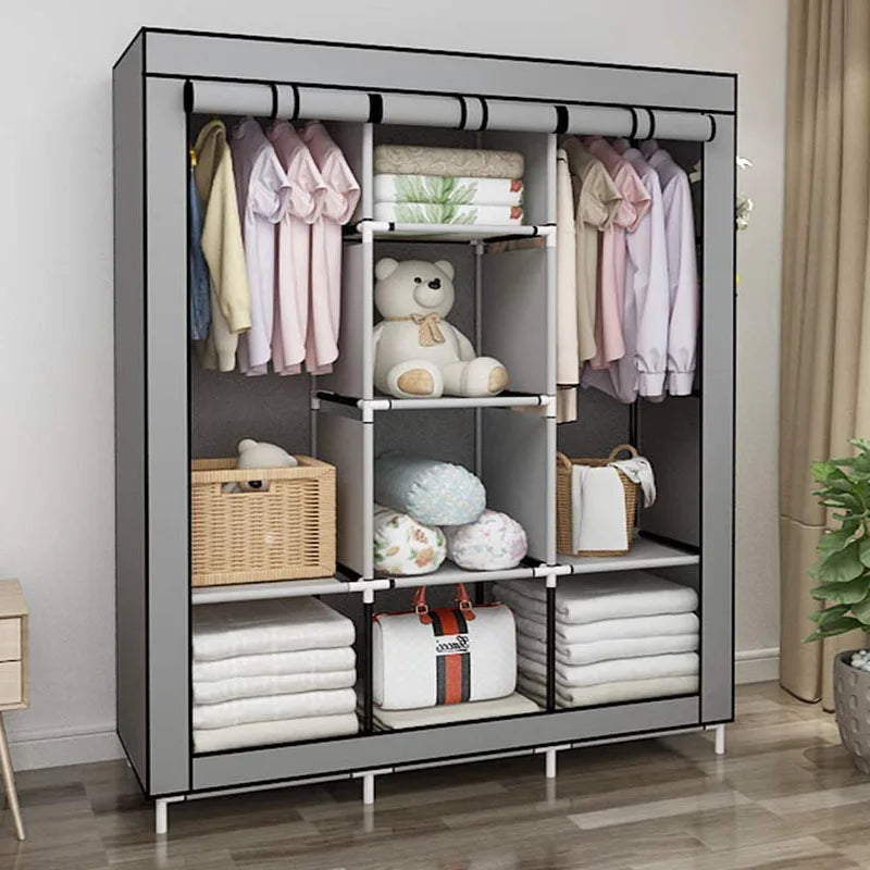 Portable Large Clothes Organizer with 6 Storage Shelves, 2 Hanging Sections 4 Side Pockets