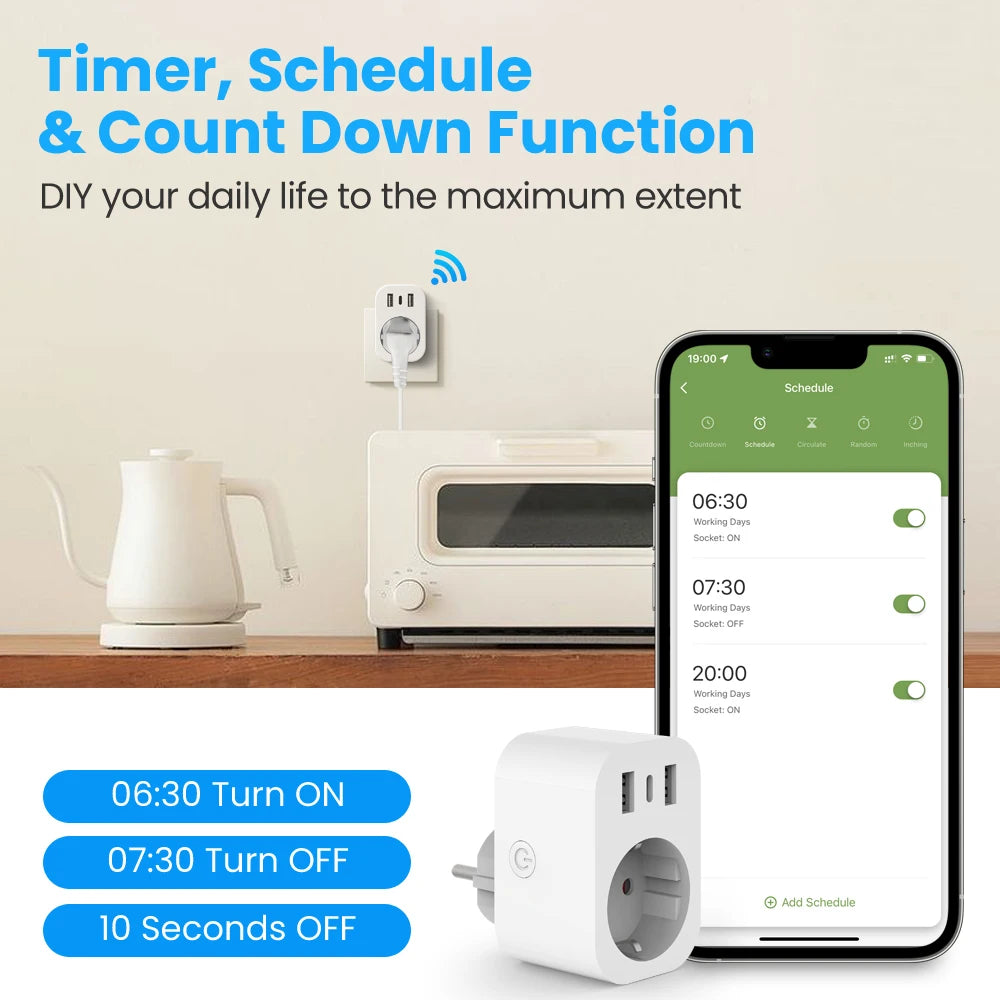 WiFi Smart Plug 16A Home Appliance Works with Alexa Google